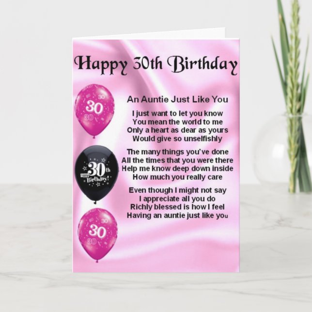 Tarjeta Poema de la tía - Cumpleaños 30 (Anverso)