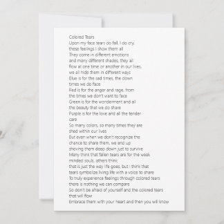 Tarjeta Poema de las lágrimas de color