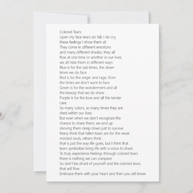 Tarjeta Poema de las lágrimas de color (Anverso)