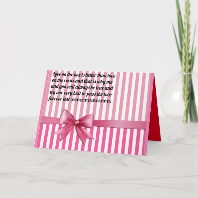 Tarjeta Poema de mensajes románticos en caja rosa con arco (Anverso)