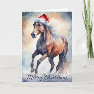 Tarjeta Poema de Navidad Caballo de Bahía en Invierno Acua