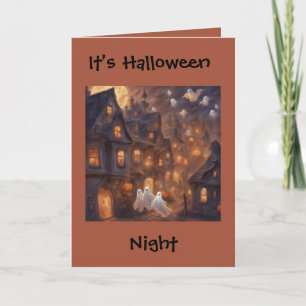 Tarjeta Poema de Noche de Halloween cuando vuelan fantasma