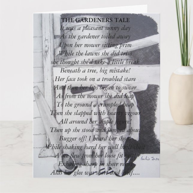 Tarjeta Poema divertido y herramientas de jardín de vida a (Anverso)