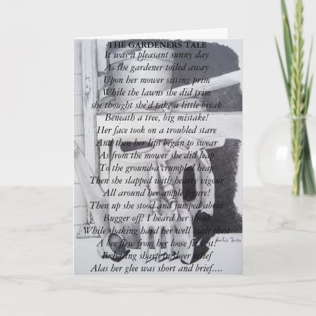 Tarjeta Poema divertido y herramientas de jardín de vida a (Anverso)