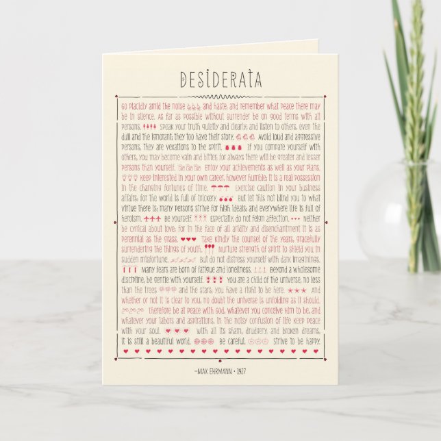 Tarjeta Poema Inspirador de Desiderata (Anverso)