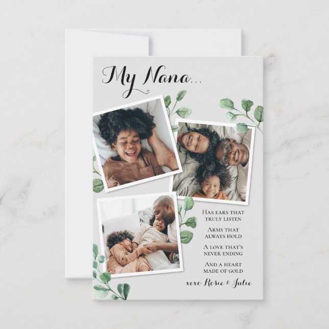 Tarjeta Poema para la abuela Grammy Nana de los nietos (Anverso)