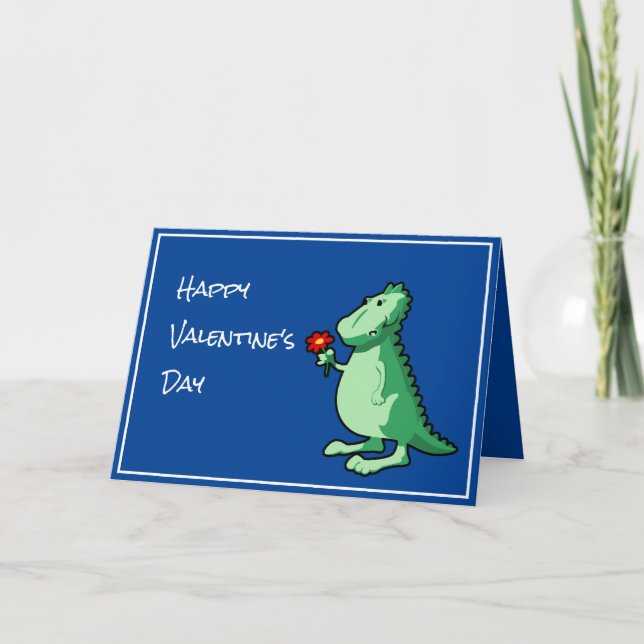Tarjeta Poema y El día de San Valentín de dinosaurios curo (Anverso)