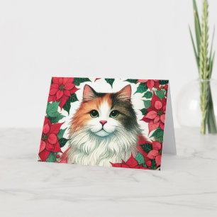 Tarjeta Poinsettia Calico Cat Navidades