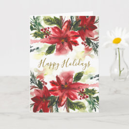 Tarjeta Poinsettia de acuarela pintada a mano