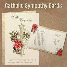 Tarjeta Poinsettia de Condolencias de Navidad Católica
