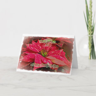 Tarjeta Poinsettia Roja y Blanca Feliz Navidad y Año Nuevo