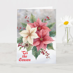 Tarjeta Poinsettia Rosa Blanco "Es la Temporada" Navidad