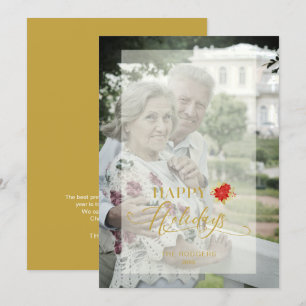 Tarjeta Poinsettias Happy Holidays Photo Family Gold