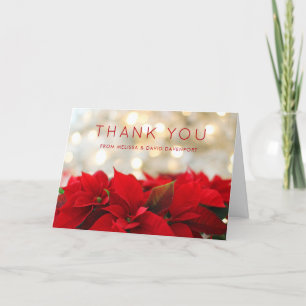 Tarjeta Poinsettias Rojas con Luces Doradas Bokeh Agradeci