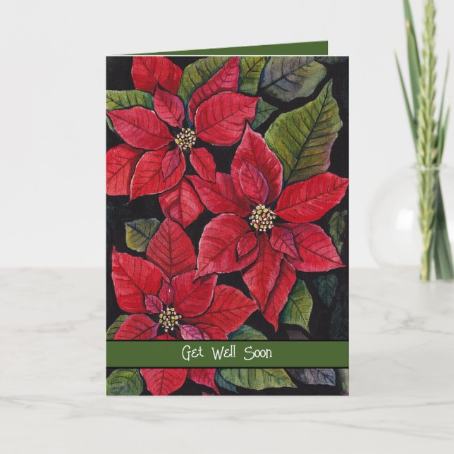 Tarjeta Poinsettias vibrantes en acuarela (Anverso)