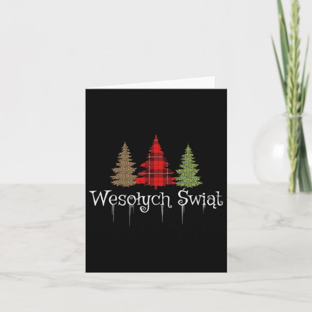 Tarjeta Polaco Feliz Navidad Wesolych Swiat Plaid Trees (Anverso)