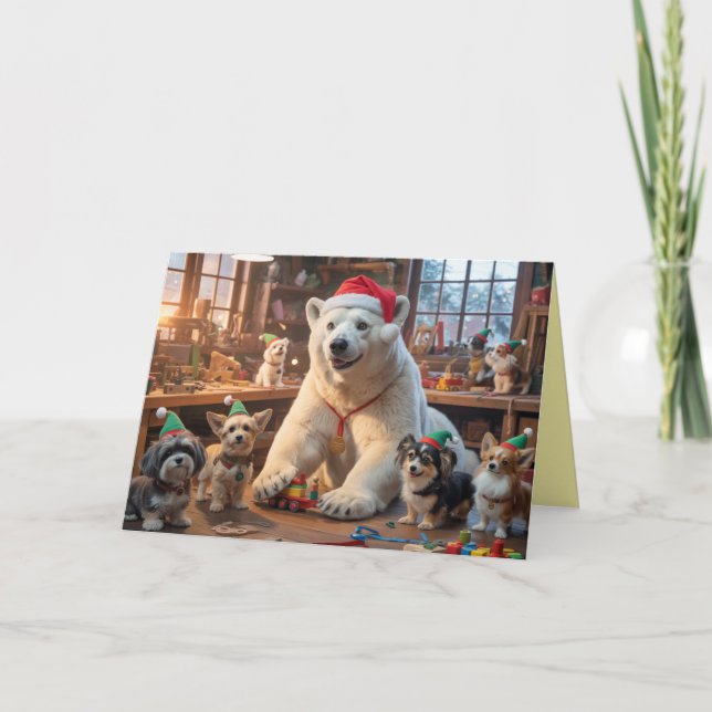 Tarjeta Polar Bear Santa Workshop Card (Anverso)