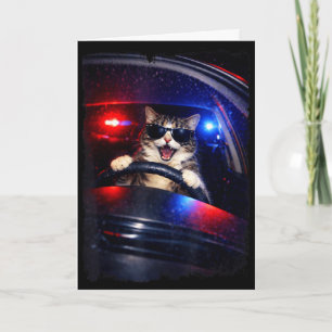Tarjeta Policía divertida gato loco conduciendo coche meme