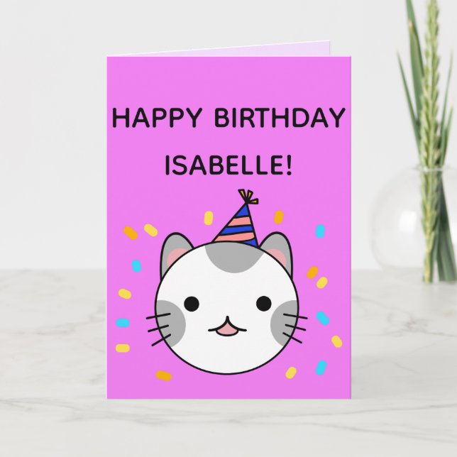 Tarjeta Polka Dot Cat | Cumpleaños feliz doblado (Anverso)