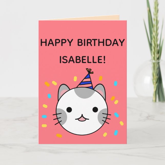 Tarjeta Polka Dot Cat | Feliz Cumpleaños Doblado (Anverso)