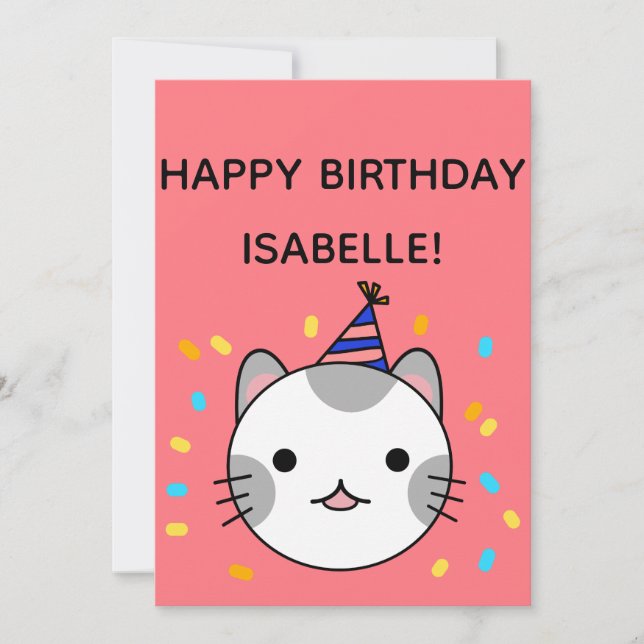 Tarjeta Polka Dot Cat | Piso de bienvenida de cumpleaños f (Anverso)
