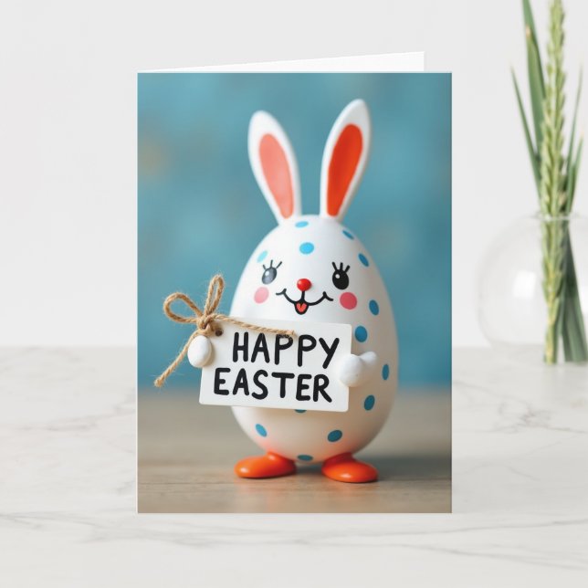 Tarjeta Polka Dot Easter Faux Porcelain Card (Anverso)