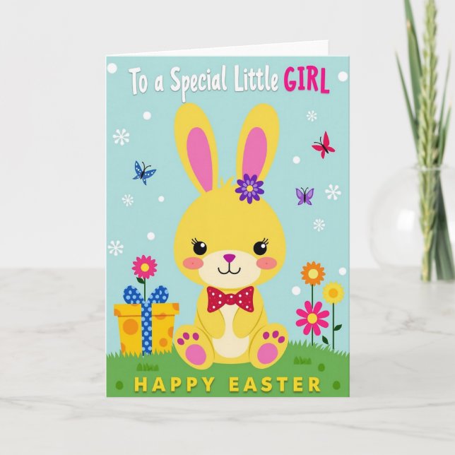 Tarjeta Polka Dot Easter Little Girl Card (Anverso)