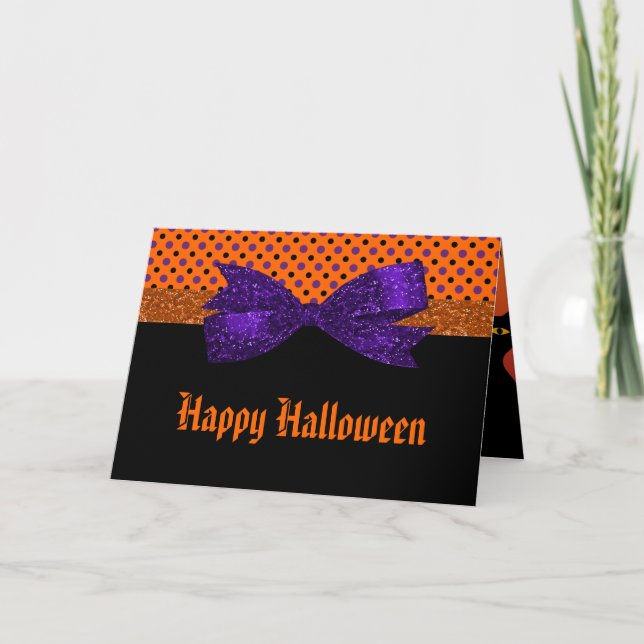 Tarjeta Polka Dot Naranja Purple Black Halloween (Anverso)