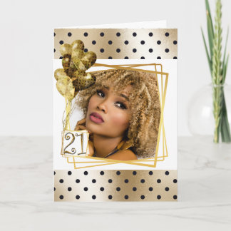 Tarjeta Polka moderno punto oro negro 21 globos