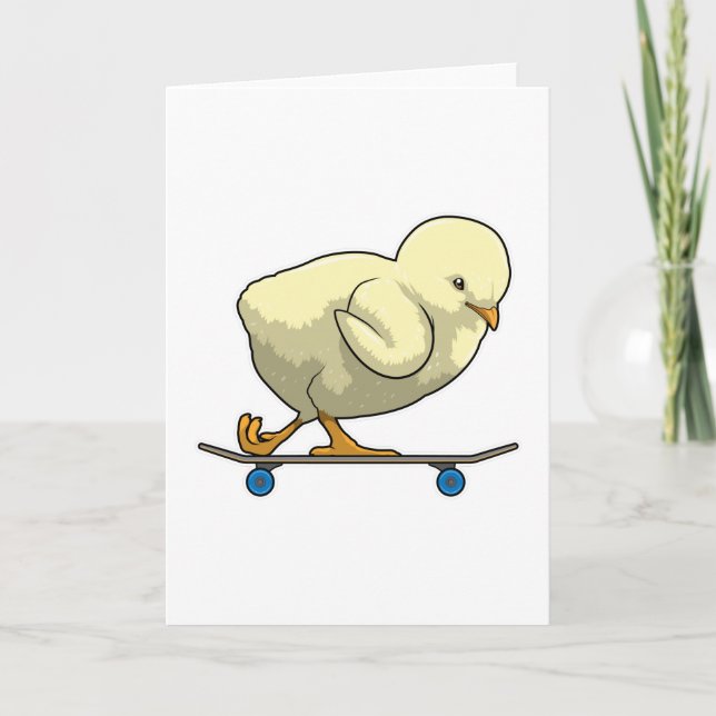 Tarjeta Pollito como patinador con monopatín (Anverso)