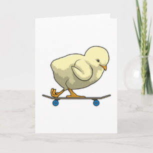Tarjeta Pollito como patinador con monopatín