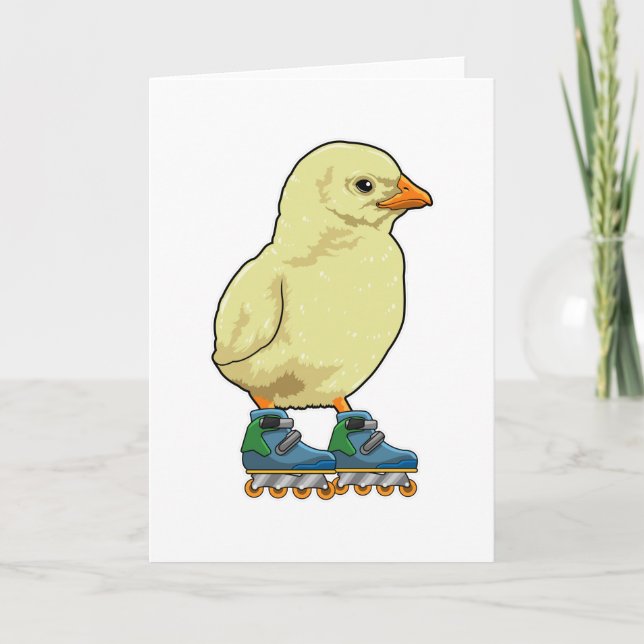 Tarjeta Pollito como patinador en línea con patines en lín (Anverso)