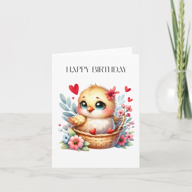 Tarjeta Pollito de cumpleaños lindo. (Anverso)