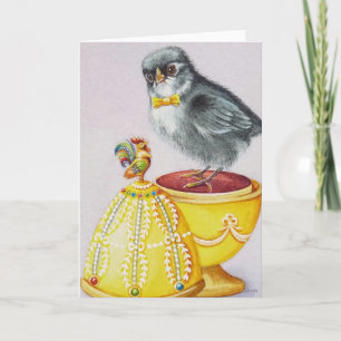 Tarjeta Pollito de Pascua Flapper Amarillo Huevo Acuarela