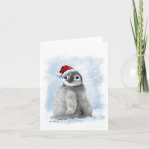 Tarjeta Pollito de pingüino de dibujos animados con sombre