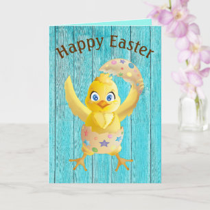 Tarjeta Pollito saliendo de un huevo de Pascua agrietado