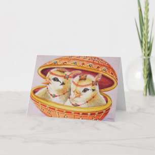 Tarjeta Pollitos de Pascua de bebé con huevo naranja acuar
