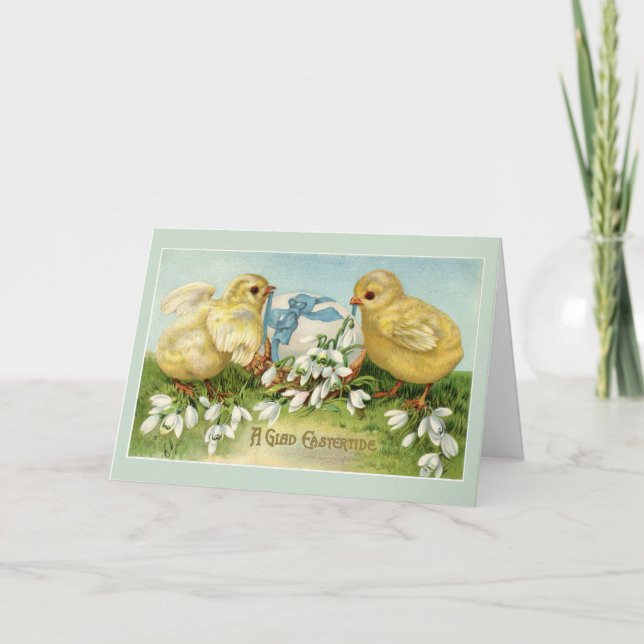 Tarjeta Pollitos de Pascua vintage lindos (Anverso)