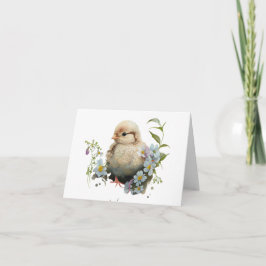 Tarjeta Pollo acuarela con flores blancas en BLANCO