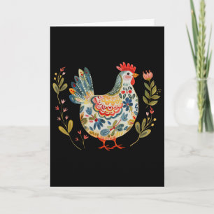 Tarjeta Pollo Boho Flor Arte Popular Floral Granjero Pollo
