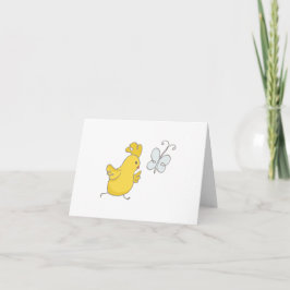 Tarjeta Pollo de dibujos animados corriendo detrás de una 
