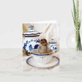 Tarjeta Pollo en una pintura de aceite de té en todas las 