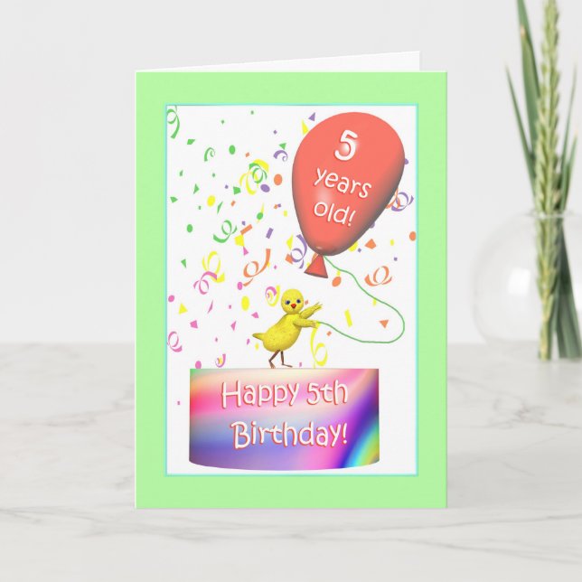 Tarjeta Pollo feliz de cumpleaños número 5 (Anverso)