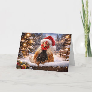 Tarjeta Pollo Feliz Navidad Gorro de Santa Divertido