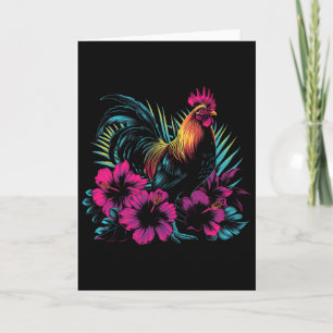 Tarjeta Pollo Flores Hawaianas Gallo Kauai Hawái Vint