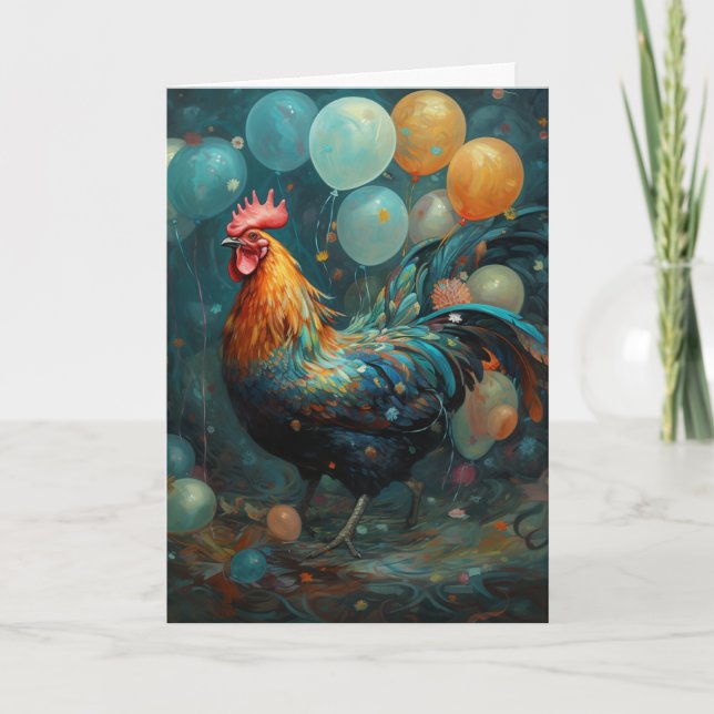 Tarjeta Pollo gallo con globos Cumpleaños (Anverso)