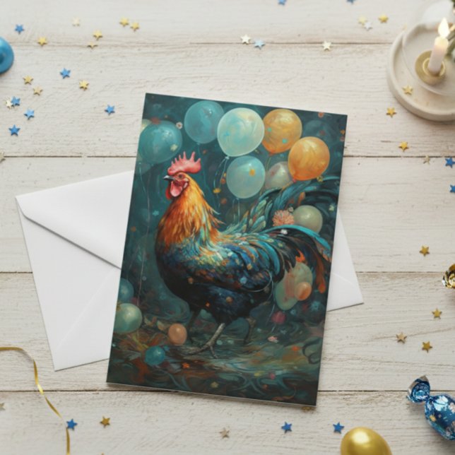 Tarjeta Pollo gallo con globos Cumpleaños (Subido por el creador)