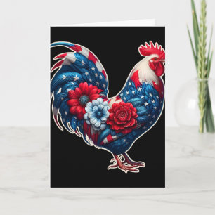 Tarjeta Pollo Patriótico 4 De Julio Bandera De EE. UU. Flo