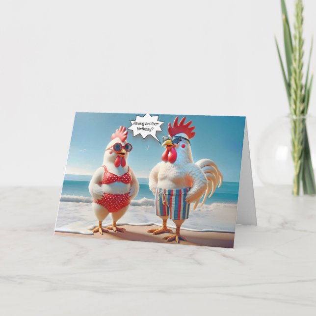 Tarjeta Pollos De Humor De Cumpleaños En La Playa (Anverso)