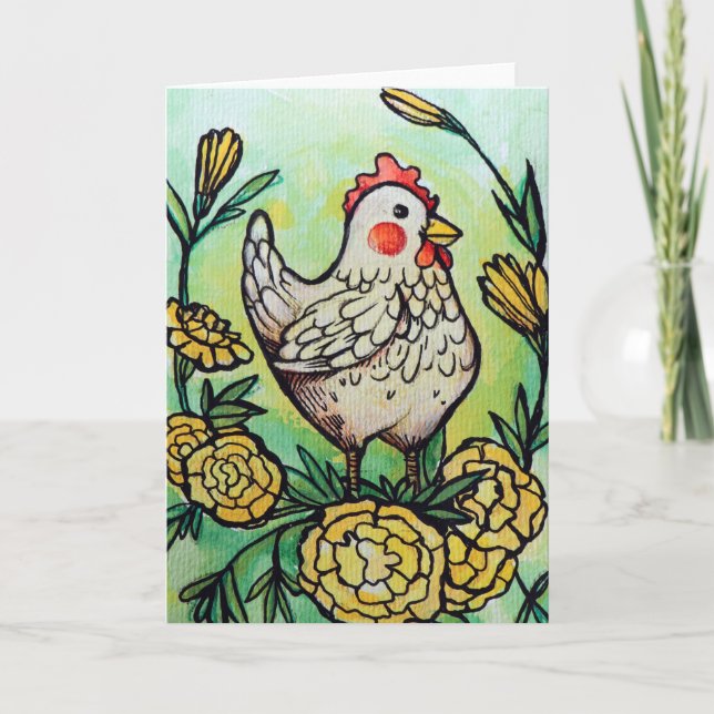 Tarjeta Pollos de Ilustracion de flores y pollo (Anverso)